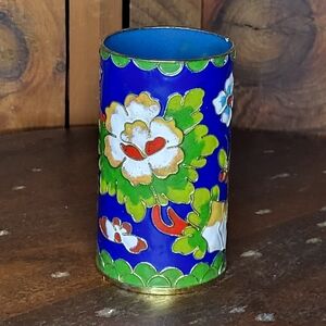Floral Blue and Green Cloisonné Vase